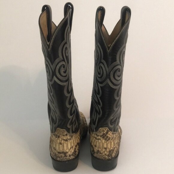 Tony Lama Boots Womens Size 6 Black Tan Snakeskin Western Cowboy Leather 3114 - Picture 4 of 14